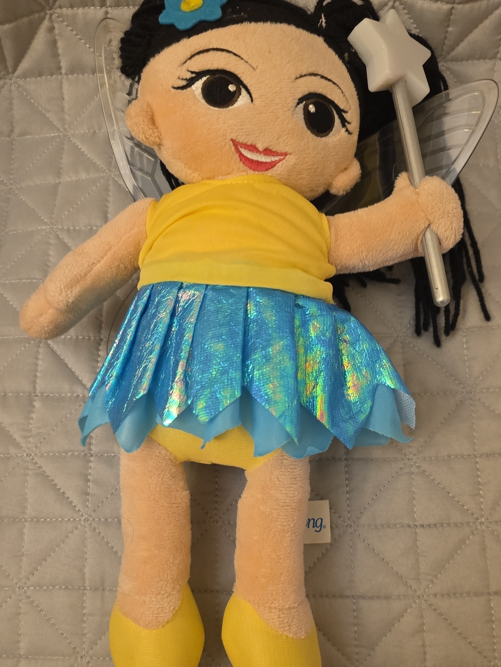 Yellow & Blue Fairy Plush Doll with Wand - Soft Dress-Up Toy